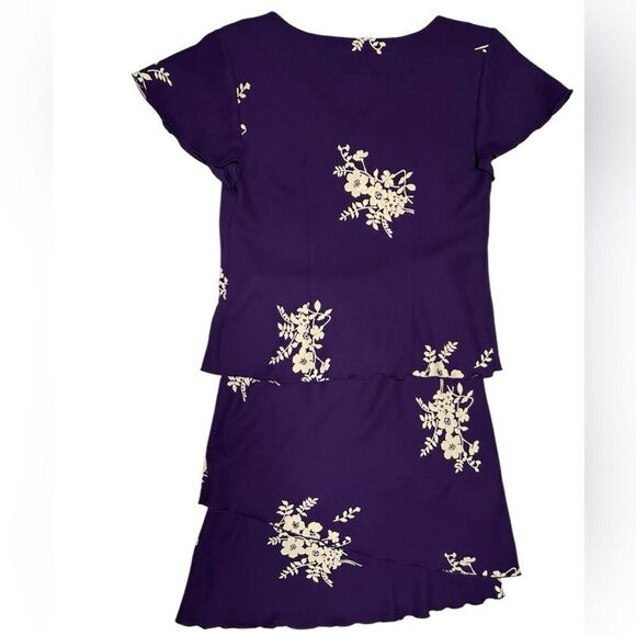Vintage S.L. Fashions Two Piece Purple Skirt Set Matching Top Floral Pattern - Picture 2 of 10
